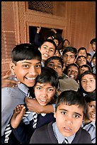 Group of schoolboys in front of Rumi Sultana. Fatehpur Sikri, Uttar Pradesh, India (color)