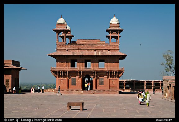 Pachisi courtyard, and Diwan-i-Khas, afternoon. Fatehpur Sikri, Uttar Pradesh, India (color)