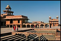 Steps of ornamental pool, Panch Mahal, Diwan-i-Khas, and main courtyard. Fatehpur Sikri, Uttar Pradesh, India (color)