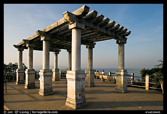 Gazebo and bench, early morning, Dona Paula. Goa, India