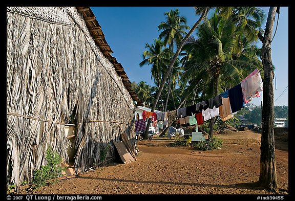 Laundry and beachfront hut, Dona Paula. Goa, India (color)