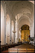 Nave and altar of Se Cathedral , Old Goa. Goa, India