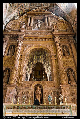 Gilded and carved woodwork, Church of St Francis of Assisi altar, Old Goa. Goa, India (color)