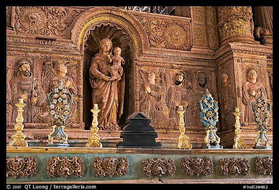 Detail of gilded and carved woodwork, Church of St Francis of Assisi, Old Goa. Goa, India (color)