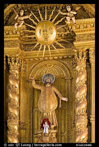 Richly guilded  main altar, Basilica of Bom Jesus, Old Goa. Goa, India