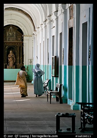 Woman and nun in Convent of St Monica , Old Goa. Goa, India (color)