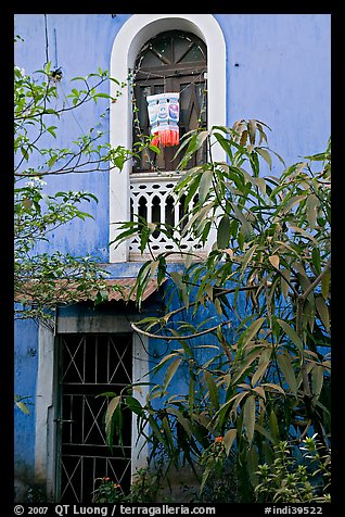 Yard and blue facade, Panaji. Goa, India