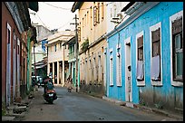 Street with painted houses, Panaji. Goa, India