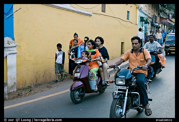 Street with motorbikes, Panjim. Goa, India
