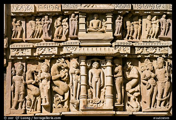 Sculptures, Parsvanatha temple, Eastern Group. Khajuraho, Madhya Pradesh, India