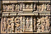 Sculptures, Parsvanatha temple, Eastern Group. Khajuraho, Madhya Pradesh, India (color)