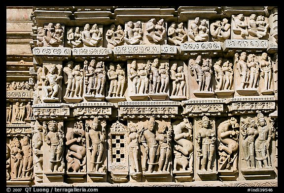 Carvings, Parsvanatha temple, Eastern Group. Khajuraho, Madhya Pradesh, India