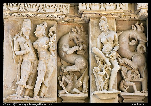 Scultpural details, Parsvanatha temple, Eastern Group. Khajuraho, Madhya Pradesh, India