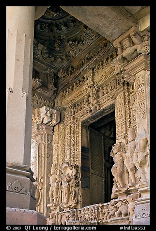 Entrance porch (ardhamandapa), Parsvanatha temple, Eastern Group. Khajuraho, Madhya Pradesh, India (color)