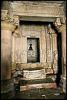 Columns and inner sanctum  with black image of Parsvanatha, Parsvanatha temple, Eastern Group. Khajuraho, Madhya Pradesh, India