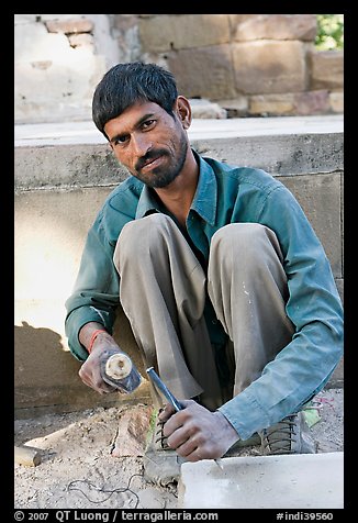 Stone carver. Khajuraho, Madhya Pradesh, India (color)