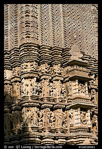 Temple carving detail, Adinath, Eastern Group. Khajuraho, Madhya Pradesh, India (color)