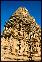 Bands of sculptures and sikhara, Javari Temple, Eastern Group. Khajuraho, Madhya Pradesh, India (color)