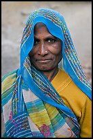 Elderly woman with head scarf. Khajuraho, Madhya Pradesh, India