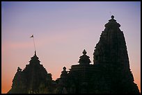 Temple silhouette, Western Group, sunset. Khajuraho, Madhya Pradesh, India (color)