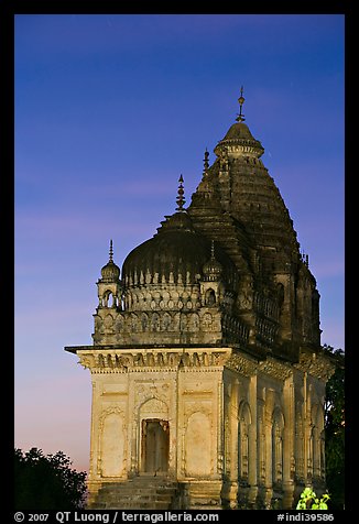 Temple at dusk, Western Group. Khajuraho, Madhya Pradesh, India (color)