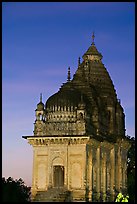 Temple at dusk, Western Group. Khajuraho, Madhya Pradesh, India