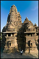 Lakshmana temple seen from Matangesvara temple, with people looking. Khajuraho, Madhya Pradesh, India (color)