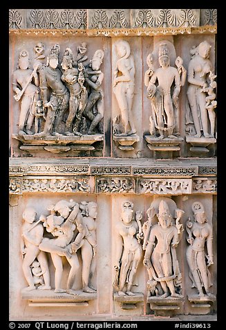 Apsaras and Mithunas, Lakshmana temple. Khajuraho, Madhya Pradesh, India (color)