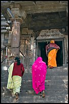 Women climbing up stairs on Matangesvara temple. Khajuraho, Madhya Pradesh, India (color)