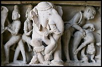 Elephant and Mithuna figures, Lakshmana temple. Khajuraho, Madhya Pradesh, India