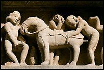 Sculptures with shocking sexual activity, Lakshmana temple. Khajuraho, Madhya Pradesh, India (color)