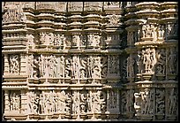Sculptures on the outside of Kadariya-Mahadeva temple. Khajuraho, Madhya Pradesh, India (color)