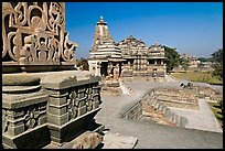 Mahadeva and Devi Jagadamba temples seen from Kadariya-Mahadev. Khajuraho, Madhya Pradesh, India (color)