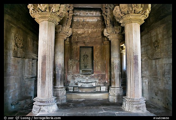 Columns and inner sanctum (garbhagriha) of Lakshmana temple. Khajuraho, Madhya Pradesh, India (color)