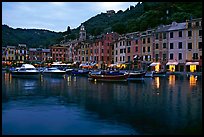 Harbor and hills at dusk, Portofino. Liguria, Italy