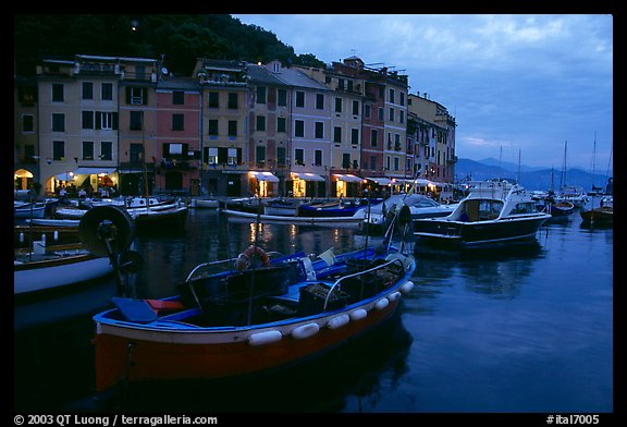 Old harbor at dusk, Portofino. Liguria, Italy (color)