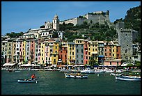 Castle, village, and harbor, Porto Venere. Liguria, Italy (color)