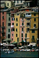 Pastel-colored houses and harbor, Porto Venere. Liguria, Italy (color)