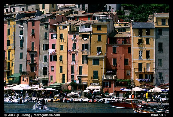 Harbor and townhouses, Porto Venere. Liguria, Italy (color)