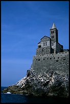 Chiesa di San Pietro (1277) in Genoese Gothic fashion with black and white bands of marble, Porto Venere. Liguria, Italy