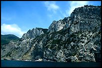 Steep limestone cliffs dropping into the Mediterranean. Cinque Terre, Liguria, Italy (color)
