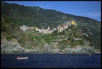 Corniglia, on ridge high above the Mediterranean sea. Cinque Terre, Liguria, Italy (color)