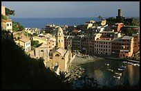 Harbor and Castello Doria (11th century), late afternoon, Vernazza. Cinque Terre, Liguria, Italy