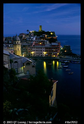 Harbor and Castello Doria, dusk, Vernazza. Cinque Terre, Liguria, Italy