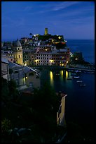 Harbor and Castello Doria, dusk, Vernazza. Cinque Terre, Liguria, Italy