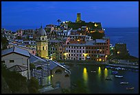 Harbor and Castello Doria, dusk, Vernazza. Cinque Terre, Liguria, Italy (color)