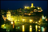 Harbor and Castello Doria at night, Vernazza. Cinque Terre, Liguria, Italy (color)