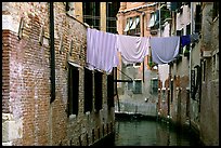 Clothelines and canal in a popular quarter, Castello. Venice, Veneto, Italy (color)