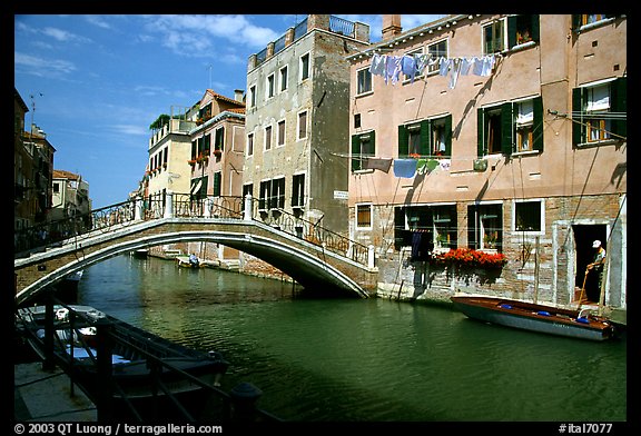 Bridge spanning a canal, Castello. Venice, Veneto, Italy (color)