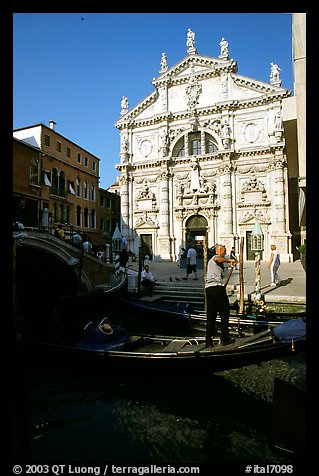 Gondola and church. Venice, Veneto, Italy